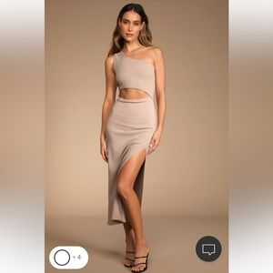 NWT Spice Things Up Taupe Ribbed One-Shoulder Cutout Midi Dress Lulus - Size XS